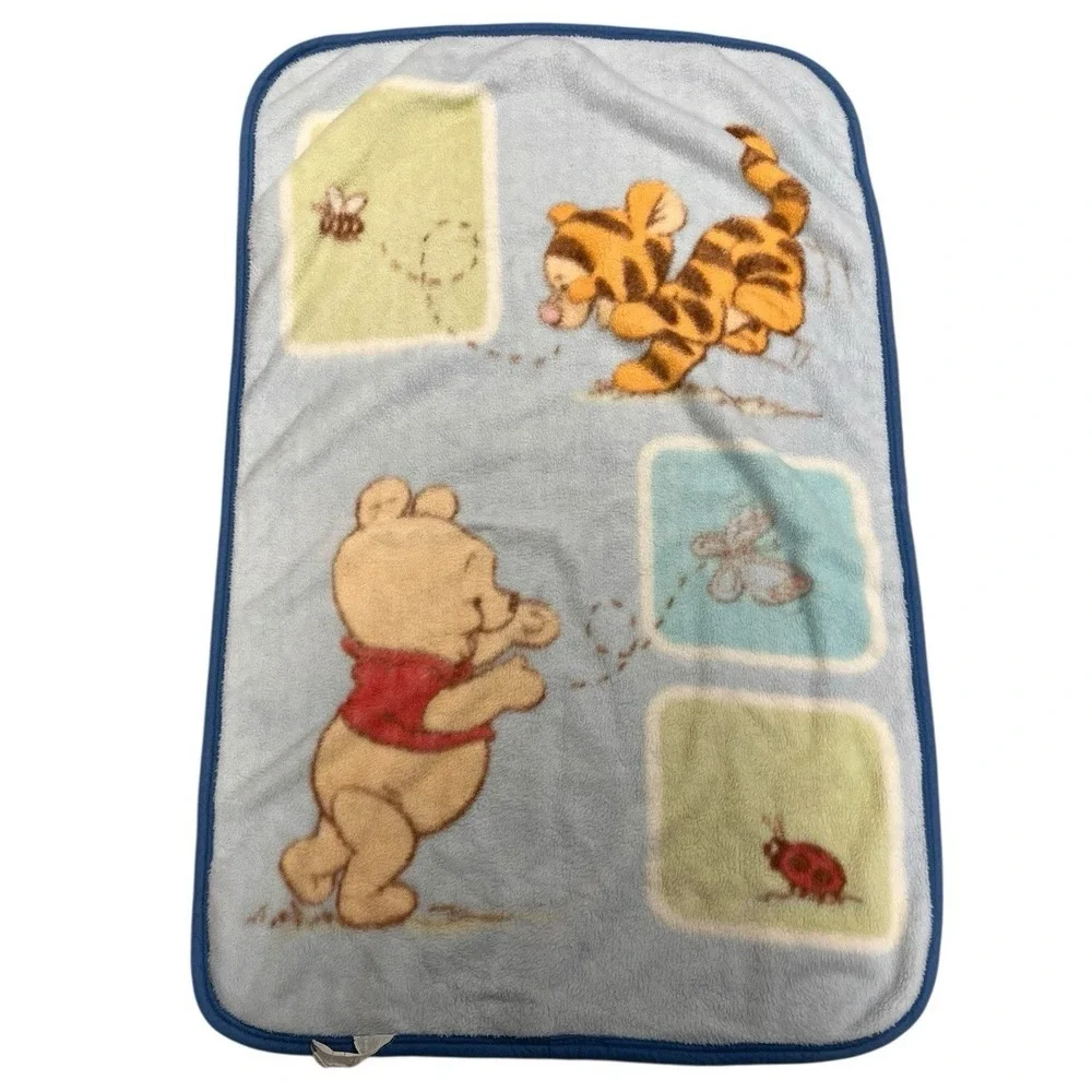 Vintage Disney Winnie The Pooh Plush Blanket Tigger Bee Butterfly Ladybug 30x45